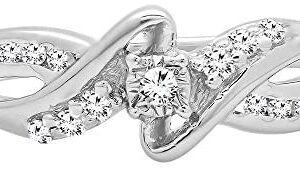 Dazzlingrock Collection 0.15 Carat (ctw) Round White Diamond Swirl Bypass Split Shank Ladies Promise Ring, Sterling Silver