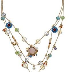 Betsey Johnson “Weave and Sew Woven Mixed Multi-Colored Bead Flower Heart Illusion Necklace
