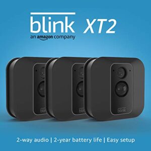 Blink XT2 Outdoor/Indoor Smart Security Camera with cloud storage included, 2-way audio, 2-year battery life – 3 camera kit