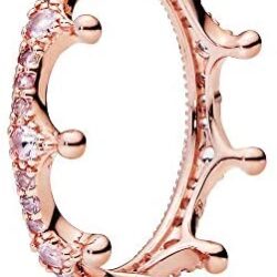 Pandora Jewelry Pink Sparkling Crown Crystal Ring in Pandora Rose, Size 6