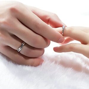 ANAZOZ I Love You His & Hers Matching Wedding Rings Adjustable CZ S925 Sterling Silver Rings for Couple