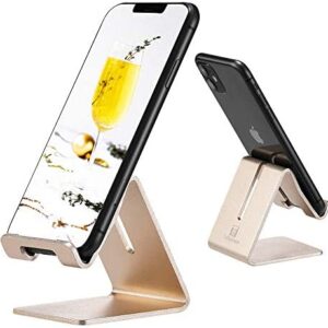 Cell Phone Desk Stand Holder – ToBeoneer Aluminum Desktop Solid Portable Universal Desk Stand for All Mobile Smart Phone Tablet Display Huawei iPhone 7 6 Plus 5 Ipad 2 3 4 Ipad Mini Samsung (Gold)