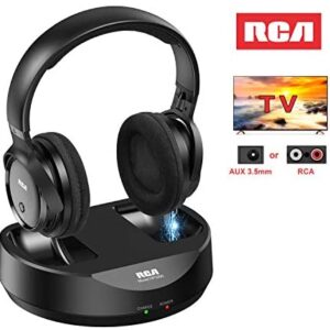 RCA Wireless TV Headphones, Over Ear Headphones for TV Watching, PC Phone MP3 iPod VCD DVD, Headphones for Seniors Hard of Hearing, 148ft/45M Range, Rechargeable and Adjustable