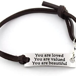 Inspirational Gifts For Women Saying stamped “You are loved You are valued You are beautiful” leather inspirational bracelet