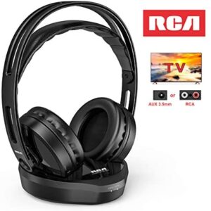 Wireless TV Headphones, RCA Over Ear Hi-Fi Stereo Headset for TV Watching PC VCD, Headphones with 2.4GHz RF Transmitter, Charging Dock for Seniors Hearing Impaired, 100ft Range, Rechargeable, Black