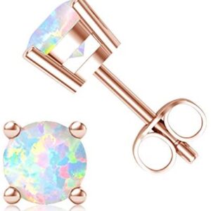 Opal Stud Earrings For Women Round Opal Ear Jewelry Rose Gold Plated