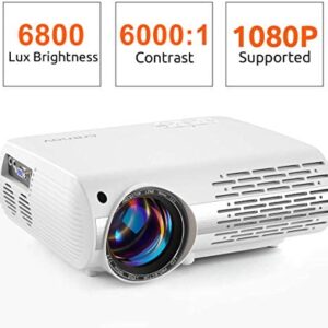 crenova Video Projector, 6800 Lux Home Movie Projector(550 ANSI), 200” Display HD LED Projector 1080P Supported, Work with iPhone, Android, PC, Mac, TV Stick, HDMI, USB for Home Theater Projector