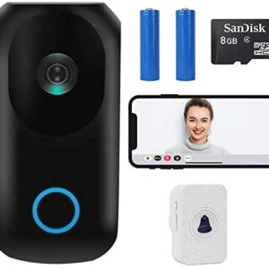 UPEOR Video Doorbell with HD Video,SD Card & Batteries Pre-Installed with PIR Motion Detection,Night Vision Two-Way Talk and Real-time Video App Control for iOS & Android(Include Batteries & SD Card)