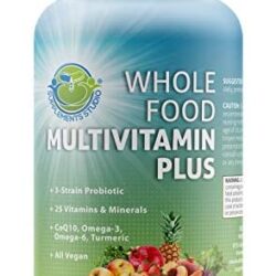 Whole Food Multivitamin Plus – Vegan – Daily Multivitamin for Men and Women with Organic Fruits and Vegetables, B-Complex, Probiotics, Enzymes, CoQ10, Omegas, Turmeric, All Natural, 90 Capsules