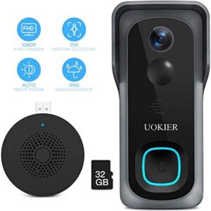 WiFi Video Doorbell Camera, Wireless Security Doorbell, 32GB Pre-Installed, Motion Detection, 1080P Wide Angle, Night Vision, Waterproof, 2-Way Audio, Cloud Storage (Optional), with Indoor Chime