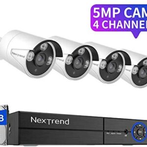 【5MP】 Wired Security Camera System, NexTrend CCTV Home Surveillance, 4Channel DVR with 4pcs 5 Megapixel Super HD Camera 1TB HDD for 24/7 Recording, Motion Alert Remote View Free APP
