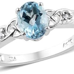 925 Sterling Silver Oval Sky Blue Topaz White Topaz Statement Ring for Women Mothers Day Gifts Cttw 1.2