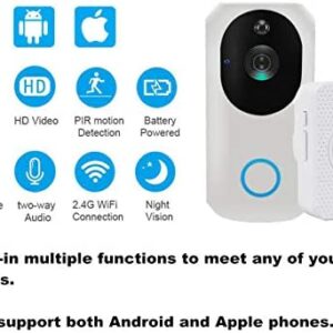 UPEOR Video Doorbell with HD Video,Wireless Smart Doorbell with PIR Motion Detection,Night Vision Two-Way Talk and Real-time Video 1080P HD App Control for iOS & Android(No Batteries &SD)