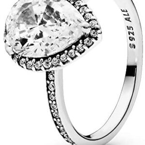 Pandora Jewelry Sparkling Teardrop Halo Cubic Zirconia Ring in Sterling Silver, Size 7.5