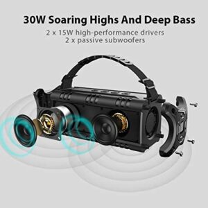[Stay Strong, USA] Bluetooth Speakers, W-KING 30W TWS Portable Wireless Speakers, 24 Hours Playtime with Powerful Bass, NFC, TF Card, USB Playback, Built-in Mic, AUX, Waterproof Speaker for Home