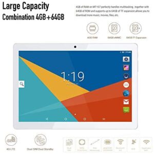 MoZhu Android Tablet 10 Inch, Tablets PC 10.1,HD,3G,4G LTE,WiFi, GPS, Octa Core, 64GB ROM,4GB RAM, Dual Sim Card, 1920×1200 IPS,New, (Silver（4G LTE）)