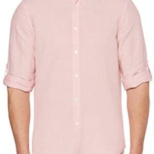 Perry Ellis Men’s Rolled-Sleeve Solid Linen Cotton Button-up Shirt