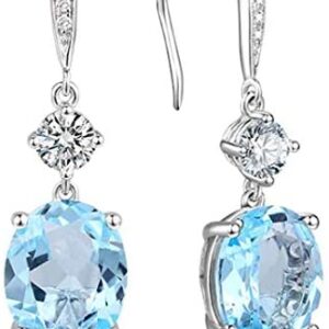 4.95Ct Oval Natural Birthstone Hook Dangle Earrings Hypoallergenic Silver for Women 0.9″
