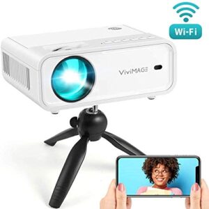 VIVIMAGE Explore 2 Mini WiFi Projector, 4200 Lux 1080P Supported Projector, 40,000 Hours Lamp Life with Synchronize Smartphone Screen, Compatible with TV Stick, HDMI, TV Box, PS4, Include Tripod