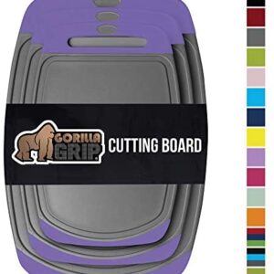 Gorilla Grip Original Oversized Cutting Board, 3 Piece, BPA Free, Juice Grooves, Larger Thicker Boards, Easy Grip Handle, Dishwasher Safe, Non Porous, X Large, Kitchen, Set of 3, Purple Gray