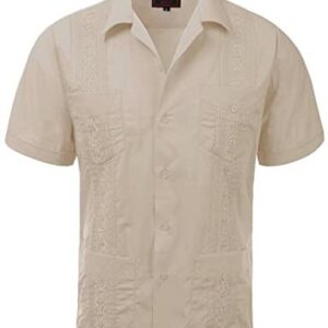 vkwear Guayabera Men’s Cuban Beach Wedding Short Sleeve Button-up Casual Dress Shirt