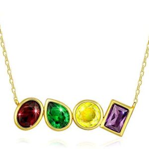 Birthstone 925 Sterling Silver Plated 14K Gold Pendent Necklace for Women