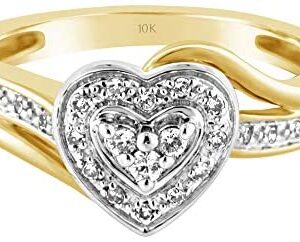 Brilliant Expressions 10K Yellow Gold 0.14 Cttw Conflict Free Diamond Heart-Shaped Halo Offset Engagement or Promise Ring (I-J Color, I2-I3 Clarity)