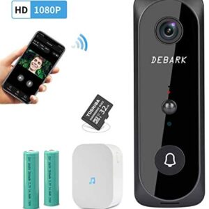Smart Video Doorbell WiFi Home Wireless Security Camera, 1080P HD Audio Doorbell, 32G TF Card, Home Security Camera with PIR Motion Detection Night Vision Two-Way Talk Real-time Video, Black