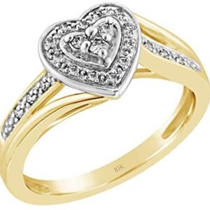Brilliant Expressions 10K Yellow Gold 0.14 Cttw Conflict Free Diamond Heart-Shaped Halo Offset Engagement or Promise Ring (I-J Color, I2-I3 Clarity)