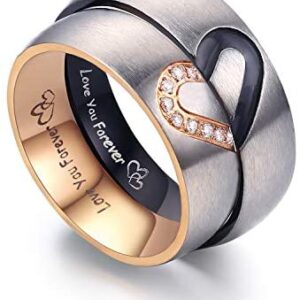 LAVUMO Matching Promise Rings for Couples Love You Forever Wedding Bands Sets for Him and Her Half Heart Rings Stainless Steel 6mm with Box Comfort Fit