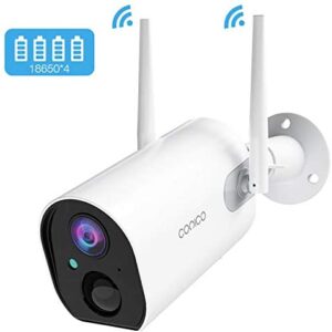Conico Outdoor Security Camera, Wireless Rechargeable Battery Powered Camera 10400mAh, 1080P WiFi Surveillance Camera for Home with Night Vision, Two Way Audio, PIR Motion Detection, IP65 Waterproof