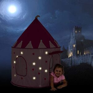 FoxPrint Princess Castle Play Tent with Glow in The Dark Stars, Conveniently Folds in to A Carrying Case, Your Kids Will Enjoy This Foldable Pop Up Pink Play Tent/House Toy for Indoor & Outdoor Use