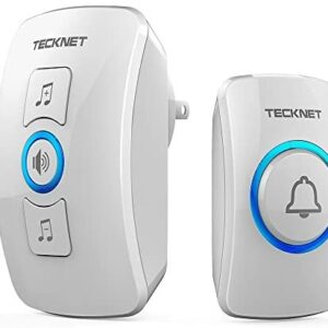 Wireless Doorbell, TeckNet Wireless Door Bell Chime Kit with LED Light, 1 Receiver and 1 Push Button, Operating at 1000-feet Range with 32 Chimes
