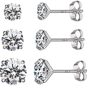 CZ Stud Earrings 925 Sterling Silver 18K Gold Plated Round Cubic Zirconia Hypoallergenic Set