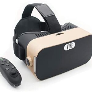 VIFE, Virtual Reality Headset,3D VR Glasses for Mobile Games and Video & Movies,with Bluetooth Remote Controller,Compatible 3.5-6 inch iPhone/Android Phone,Including iPhone,Samsung, LG,etc(Gold)