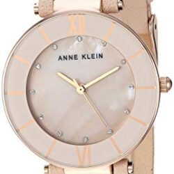 Anne Klein Women’s AK/3272 Swarovski Crystal Accented Leather Strap Watch