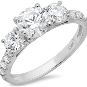 2.2ct Round Cut Pave Three Stone Accent Promise Bridal Engagement Wedding Anniversary Band Ring 14K White Gold