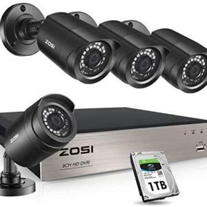 ZOSI Security Cameras System 8Channel 4-in-1 1080N CCTV DVR Recorder with 1TB Hard Drive and (4) x1080P 1920TVL HD Weatherproof Surveillance Cameras with Night Vision, Motion Alert,PC Remote Access