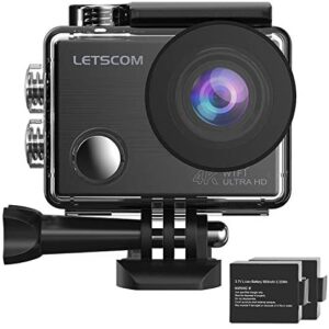 LETSCOM 4k WiFi Sports Action Camera 16MP HD Underwater Waterproof DV Camcorder, 2 Batteries, 170° Ultra Wide Angle, Travel Video Sports Vlog Camera with Helmet Accessories