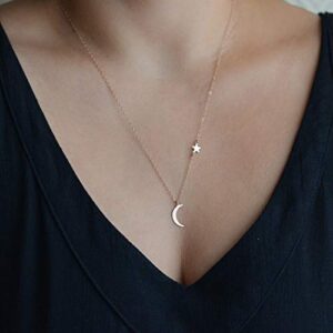 Jovono Fashion Moon Pendant Necklaces Star Necklace Chain Jewelry for Women and Girls (Silver)