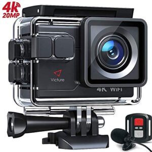 Victure AC700 4K 20MP Action Camera, PC Webcam with External Microphone Remote Control EIS Stabilization 40M Underwater Recording Camera, Sports Video Cam, 2 Batteries and Accessories Kit Included