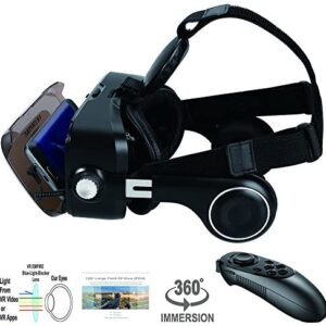 Fortune Mobile VR Headset with Headphones & Remote Controller for iPhones & Samsung HTC HP LG etc Android Phones Whose Length Below 6.3 Inches. Equipped with 120° Largest FOV & Anti-Blue-Light Lenses