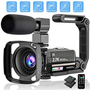 Video Camera 2.7K Camcorder Ultra HD 36MP Vlogging Camera for YouTube IR Night Vision 3.0″ LCD Touch Screen 16X Digital Zoom Camera Recorder with Microphone Handheld Stabilizer Remote Control