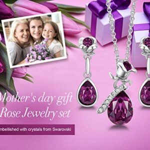 CDE Rose Flower Jewelry Sets for Women Mother’s Day Jewelry Gifts 18K Rose Gold/White Gold Plated Necklace Earrings Set Embellished with Crystals from Swarovski Necklace for Mom
