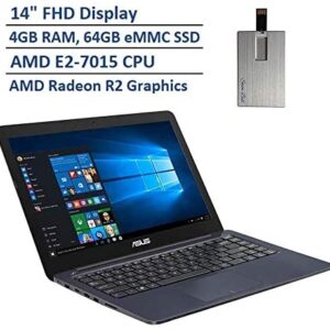 2020 ASUS Thin & Light 14″ FHD Laptop Computer, AMD E2-7015 Dual Core Processor, 4GB RAM, 64GB eMMC SSD, VGA Camera, HDMI, 1 Year Office 365, Windows 10 S, Blue