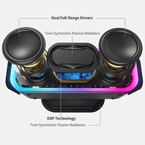 Bluetooth Speakers, DOSS SoundBox Pro+ Wireless Bluetooth Speaker with 24W Impressive Sound, Booming Bass,15Hrs Playtime, Wireless Stereo Pairing, Mixed Colors Lights, IPX5, 66 FT Wireless Range-Black