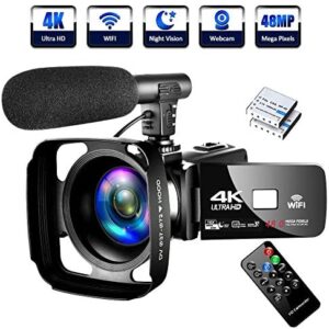 4K Camcorder Digital Camera Video Camera WiFi Vlogging Camera Camcorders with Microphone Full HD 1080P 30FPS 3″ HD Touch Screen Vlog Camera for YouTube with IR Night Vision and Remote Control