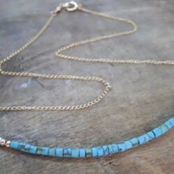 Handmade Gold Bar Necklace With Turquoise Beads