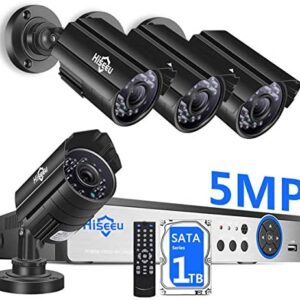 【5MP 8Channel】Hiseeu Security Camera System,H.265+ 8CH DVR + 4Pcs AHD Cameras,Global Phone&PC Remote,Human Detect Alarm,98Ft Night Vision,IP66 Waterproof,24/7 Recording,Easy Setup,Plug & Play,1TB HDD