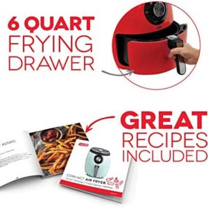 Dash DFAF455GBRD01 Deluxe Electric Air Fryer + Oven Cooker with Temperature Control, Non Stick Fry Basket, Recipe Guide + Auto Shut off Feature, 6qt, Red